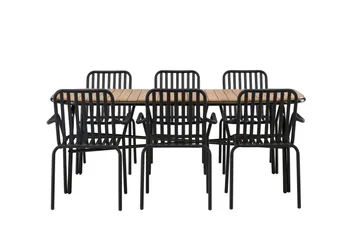 Holmbeck Matgrupp Utomhus 200 cm + 6 st Peking Karmstolar - Svart/Brun - Utemöbler & utemiljö - Utegrupp - Matgrupp utomhus