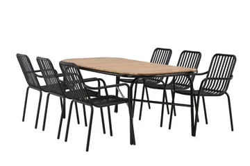 Holmbeck Matgrupp Utomhus 200 cm + 6 st Peking Karmstolar - Svart/Brun - Utemöbler & utemiljö - Utegrupp - Matgrupp utomhus