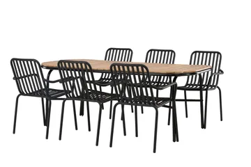 Holmbeck Matgrupp Utomhus 200 cm + 6 st Peking Karmstolar - Svart/Brun - Utemöbler & utemiljö - Utegrupp - Matgrupp utomhus