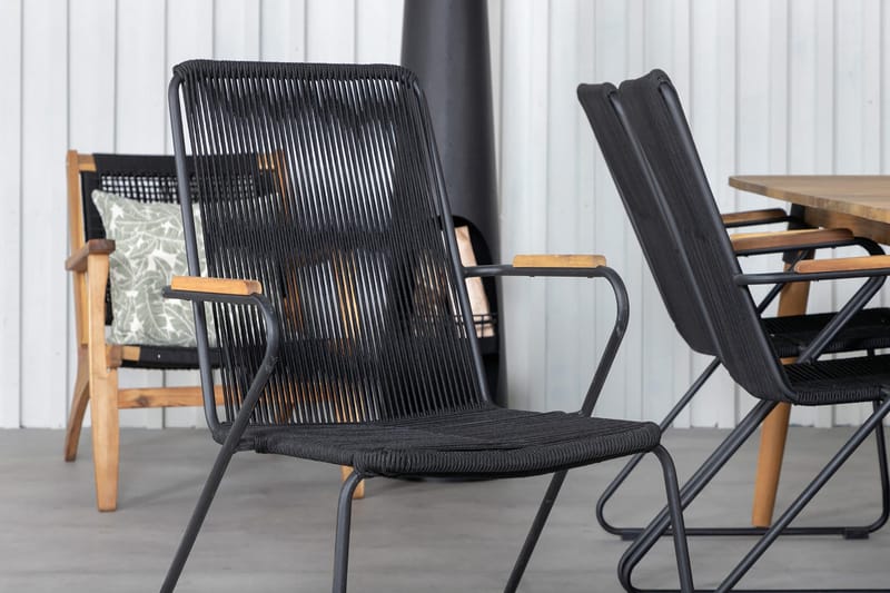 Julian Matgrupp 210cm + 6 Bois Karmstolar Svart/Grå - Svart/Grå - Utemöbler & utemiljö - Utegrupp - Matgrupp utomhus