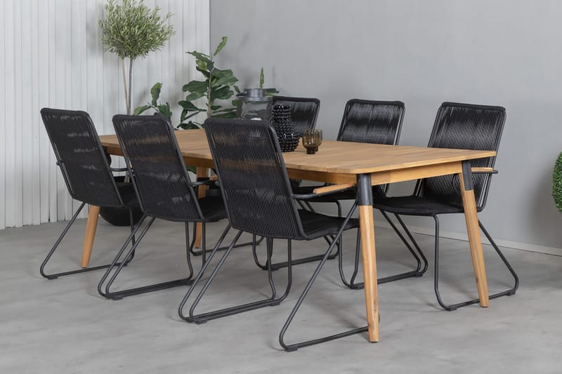 Julian Matgrupp 210cm + 6 Bois Karmstolar Svart/Grå - Svart/Grå - Utem öbler & utemiljö - Utegrupp - Matgrupp utomhus