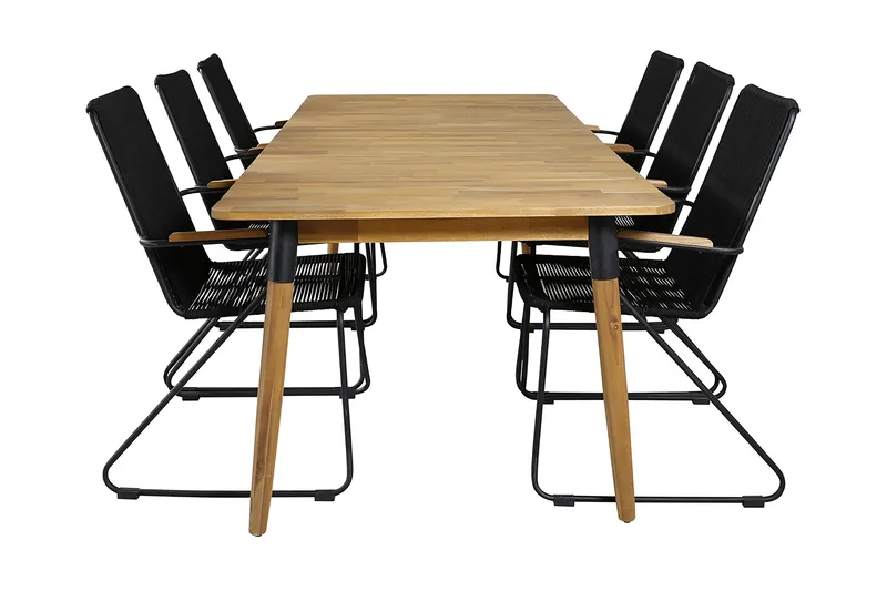 Julian Matgrupp 210cm + 6 Bois Karmstolar Svart/Grå, Svart/Grå