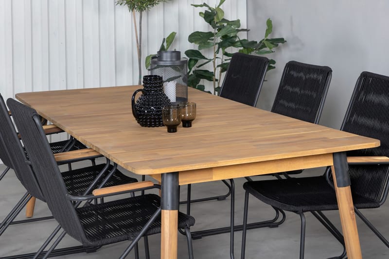 Julian Matgrupp 210cm + 6 Bois Karmstolar Svart/Grå - Svart/Grå - Utemöbler & utemiljö - Utegrupp - Matgrupp utomhus