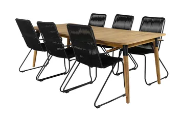 Julian Matgrupp 210cm + 6 Bois Karmstolar Svart/Grå - Svart/Grå - Utemöbler & utemiljö - Utegrupp - Matgrupp utomhus