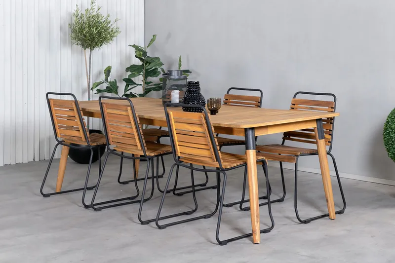 Julian Matgrupp 210cm + 6 Bois Matstolar Svart/Grå - Svart/Grå - Utemöbler & utemiljö - Utegrupp - Matgrupp utomhus
