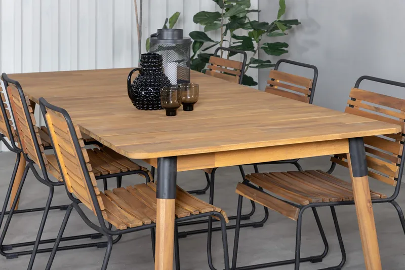 Julian Matgrupp 210cm + 6 Bois Matstolar Svart/Grå - Svart/Grå - Utemöbler & utemiljö - Utegrupp - Matgrupp utomhus