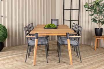 Julian Matgrupp 210cm + 6 Brasilia Karmstolar Svart/Grå - Svart/Grå - Utemöbler & utemiljö - Utegrupp - Matgrupp utomhus