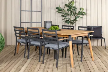 Julian Matgrupp 210cm + 6 Brasilia Karmstolar Svart/Grå - Svart/Grå - Utemöbler & utemiljö - Utegrupp - Matgrupp utomhus