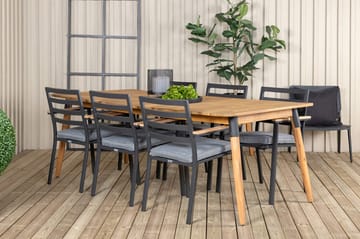 Julian Matgrupp 210cm + 6 Brasilia Karmstolar Svart/Grå - Svart/Grå - Utemöbler & utemiljö - Utegrupp - Matgrupp utomhus