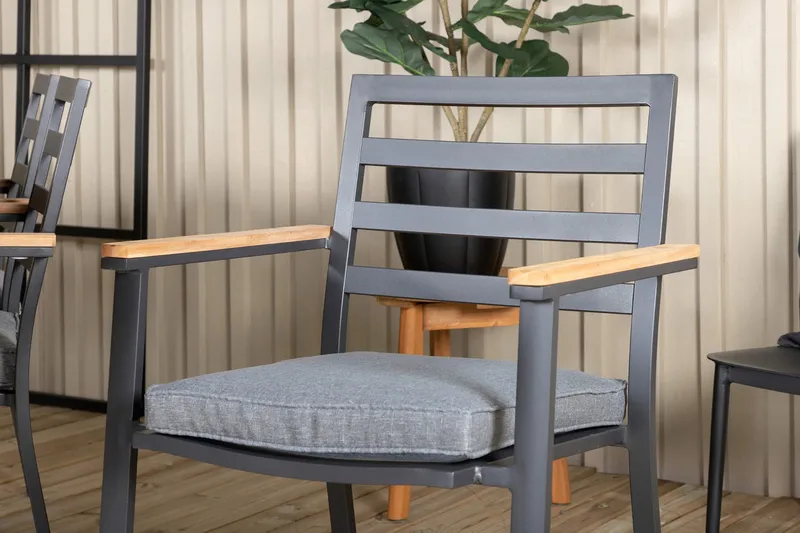 Julian Matgrupp 210cm + 6 Brasilia Karmstolar Svart/Grå - Svart/Grå - Utemöbler & utemiljö - Utegrupp - Matgrupp utomhus