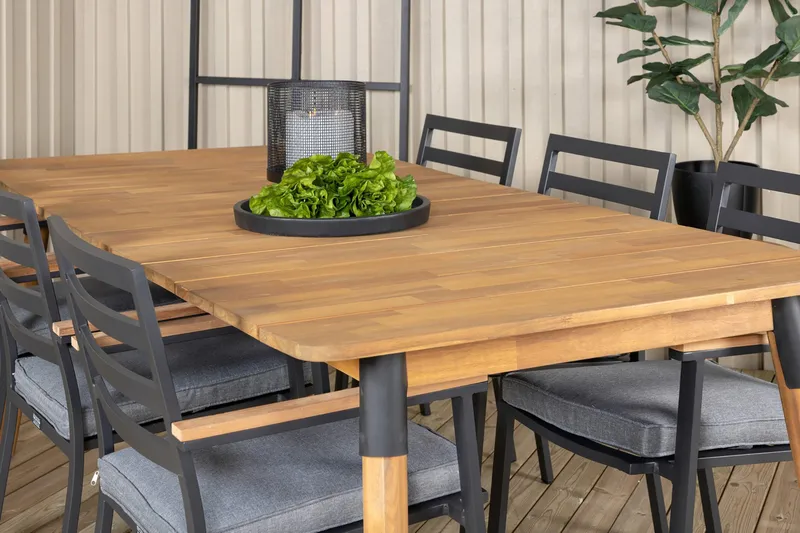 Julian Matgrupp 210cm + 6 Brasilia Karmstolar Svart/Grå - Svart/Grå - Utemöbler & utemiljö - Utegrupp - Matgrupp utomhus