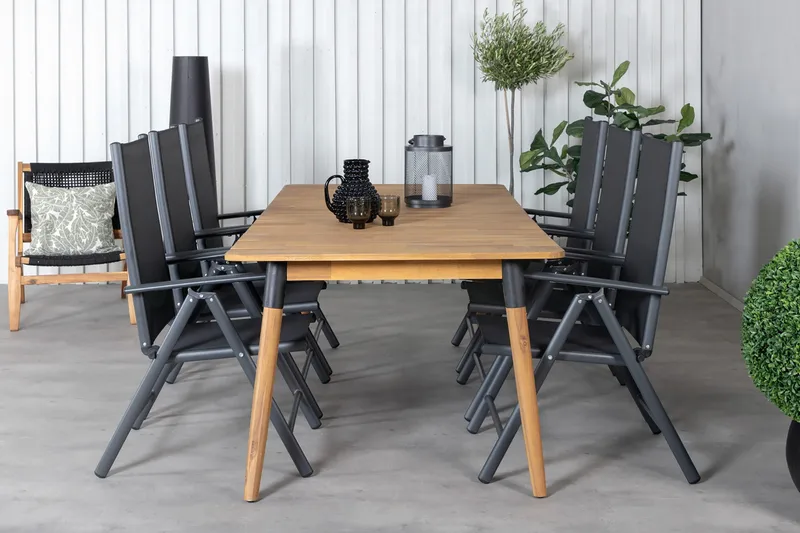 Julian Matgrupp 210cm + 6 Break Positionsstolar Svart - Svart - Utemöbler & utemiljö - Utegrupp - Matgrupp utomhus