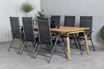 Julian Matgrupp 210cm + 6 Break Positionsstolar Svart - Svart - Utemöbler & utemiljö - Utegrupp - Matgrupp utomhus