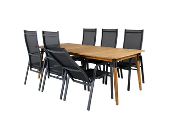 Julian Matgrupp 210cm + 6 Copacabana Reclinerstolar Svart/Br - Svart/Brun - Utemöbler & utemiljö - Utegrupp - Matgrupp utomhus