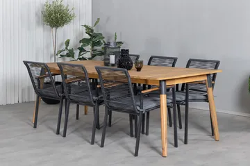 Julian Matgrupp 210cm + 6 Dallas Matstolar Svart/natur - Svart/Natur - Utemöbler & utemiljö - Utegrupp - Matgrupp utomhus