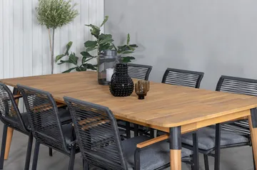 Julian Matgrupp 210cm + 6 Dallas Matstolar Svart/natur - Svart/Natur - Utemöbler & utemiljö - Utegrupp - Matgrupp utomhus