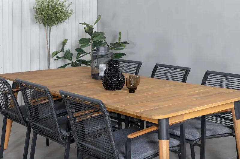 Julian Matgrupp 210cm + 6 Dallas Matstolar Svart/natur - Svart/Natur - Utemöbler & utemiljö - Utegrupp - Matgrupp utomhus