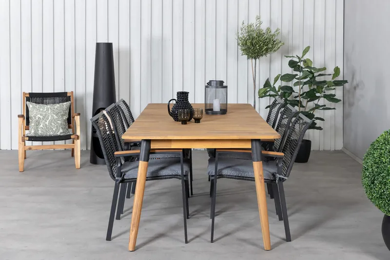 Julian Matgrupp 210cm + 6 Dallas Matstolar Svart/natur - Svart/Natur - Utemöbler & utemiljö - Utegrupp - Matgrupp utomhus