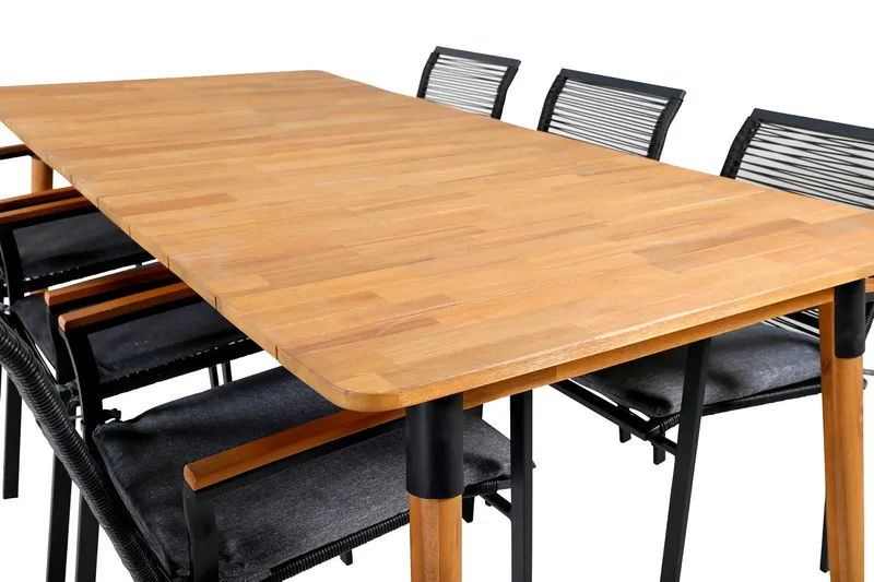 Julian Matgrupp 210cm + 6 Dallas Matstolar Svart/natur - Svart/Natur - Utemöbler & utemiljö - Utegrupp - Matgrupp utomhus