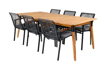 Julian Matgrupp 210cm + 6 Dallas Matstolar Svart/natur - Svart/Natur - Utemöbler & utemiljö - Utegrupp - Matgrupp utomhus