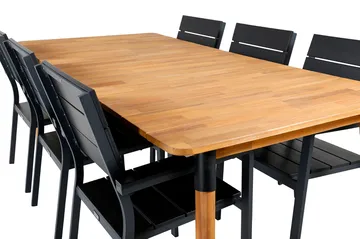 Julian Matgrupp 210cm + 6 Levels Stapelbara Matstolar Svart/ - Svart/Brun - Utemöbler & utemiljö - Utegrupp - Matgrupp utomhus