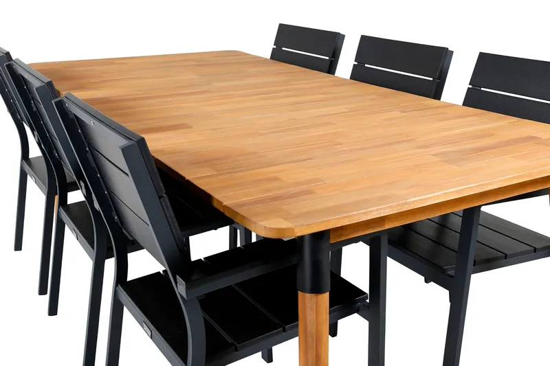 Julian Matgrupp 210cm + 6 Levels Stapelbara Matstolar Svart/ - Svart/Brun - Utemöbler & utemiljö - Utegrupp - Matgrupp utomhus