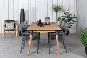 Julian Matgrupp 210cm + 6 Levels Stapelbara Matstolar Svart/ - Svart/Brun - Utemöbler & utemiljö - Utegrupp - Matgrupp utomhus