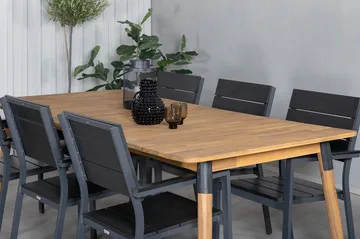 Julian Matgrupp 210cm + 6 Levels Stapelbara Matstolar Svart/ - Svart/Brun - Utemöbler & utemiljö - Utegrupp - Matgrupp utomhus