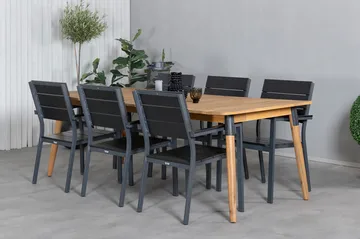 Julian Matgrupp 210cm + 6 Levels Stapelbara Matstolar Svart/ - Svart/Brun - Utemöbler & utemiljö - Utegrupp - Matgrupp utomhus