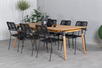 Julian Matgrupp 210cm + 6 Lindos Karmstolar Svart/natur - Svart/Natur - Utemöbler & utemiljö - Utegrupp - Matgrupp utomhus