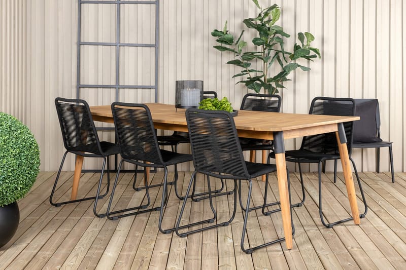 Julian Matgrupp 210cm + 6 Lindos Stapelbara Matstolar Brun/V - Brun/Vit - Utemöbler & utemiljö - Utegrupp - Matgrupp utomhus