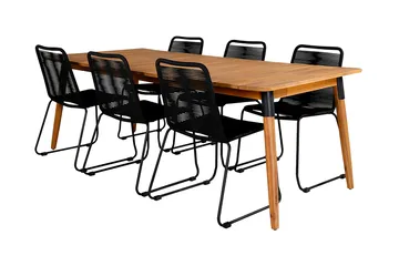 Julian Matgrupp 210cm + 6 Lindos Stapelbara Matstolar Brun/V - Brun/Vit - Utemöbler & utemiljö - Utegrupp - Matgrupp utomhus