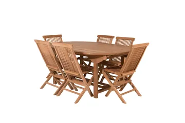 Kenya Matgrupp 180-240x120 cm + 6 Kenya Hopfällbar Stol - Brun - Utemöbler & utemiljö - Utegrupp - Matgrupp utomhus