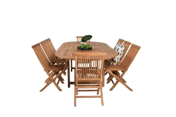 Kenya Matgrupp 180-240x120 cm + 8 Kenya Hopfällbar Stol - Brun - Utemöbler & utemiljö - Utegrupp - Matgrupp utomhus