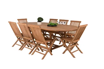 Kenya Matgrupp 180-240x120 cm + 8 Kenya Hopfällbar Stol - Brun - Utemöbler & utemiljö - Utegrupp - Matgrupp utomhus