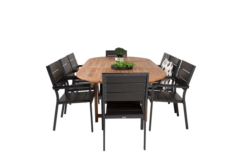 Kenya Matgrupp 180-240x120 cm + 8 Levels Stapelbar Stol - Svart/Brun - Utemöbler & utemiljö - Utegrupp - Matgrupp utomhus
