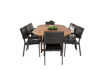 Kenya Matgrupp 180-240x120 cm + 8 Levels Stapelbar Stol - Svart/Brun - Utemöbler & utemiljö - Utegrupp - Matgrupp utomhus