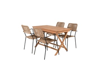 Kenya Matgrupp Utomhus 120 cm + 4 st Lindos Karmstolar - Svart/Beige - Utemöbler & utemiljö - Utegrupp - Matgrupp utomhus