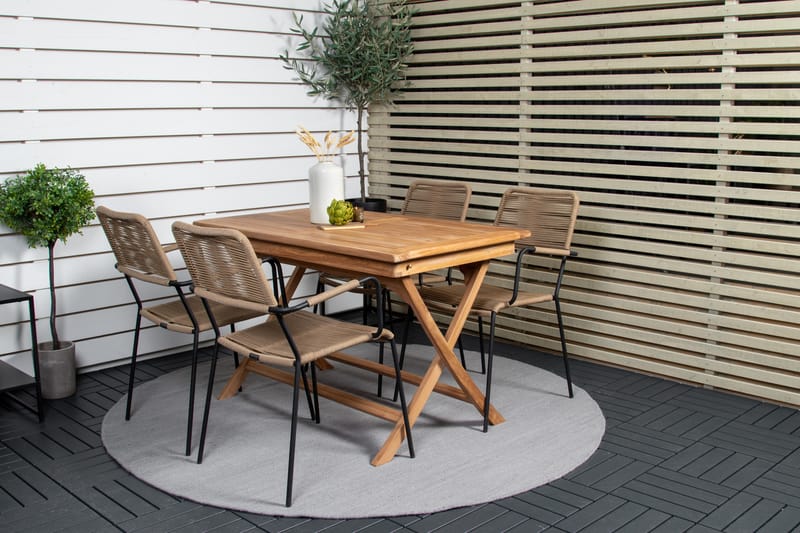 Kenya Matgrupp Utomhus 120 cm + 4 st Lindos Karmstolar - Svart/Beige - Utemöbler & utemiljö - Utegrupp - Matgrupp utomhus