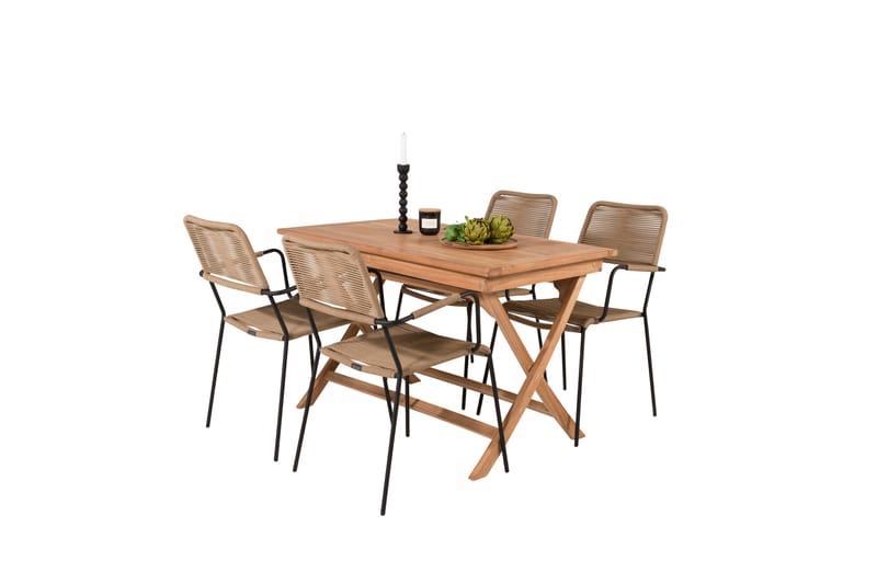 Kenya Matgrupp Utomhus 120 cm + 4 st Lindos Karmstolar - Svart/Beige - Utemöbler & utemiljö - Utegrupp - Matgrupp utomhus