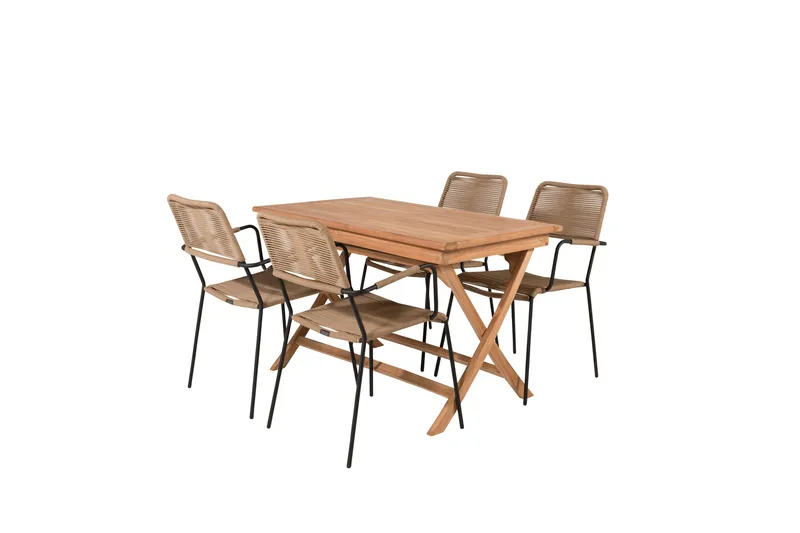 Kenya Matgrupp Utomhus 120 cm + 4 st Lindos Karmstolar, Svart/Beige