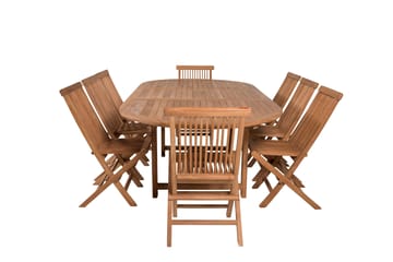 Kenya Matgrupp Utomhus 180-240x120 cm + 8 Kenya Hopfällbar Stol - Brun - Utemöbler & utemiljö - Utegrupp - Matgrupp utomhus