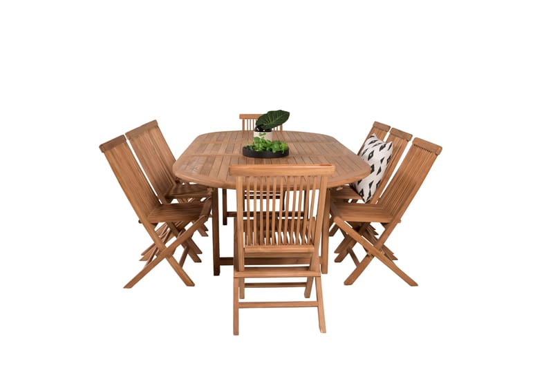 Kenya Matgrupp Utomhus 180-240x120 cm + 8 Kenya Hopfällbar Stol - Brun - Utemöbler & utemiljö - Utegrupp - Matgrupp utomhus