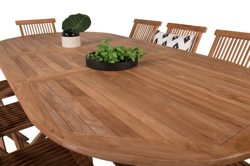 Kenya Matgrupp Utomhus 180-240x120 cm + 8 Kenya Hopfällbar Stol - Brun - Utemöbler & utemiljö - Utegrupp - Matgrupp utomhus