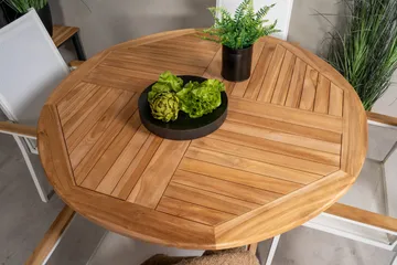 Kenya Matgrupp Utomhus Rund 120 cm + 4 Texas Chair - Vit/Brun - Utemöbler & utemiljö - Utegrupp - Matgrupp utomhus