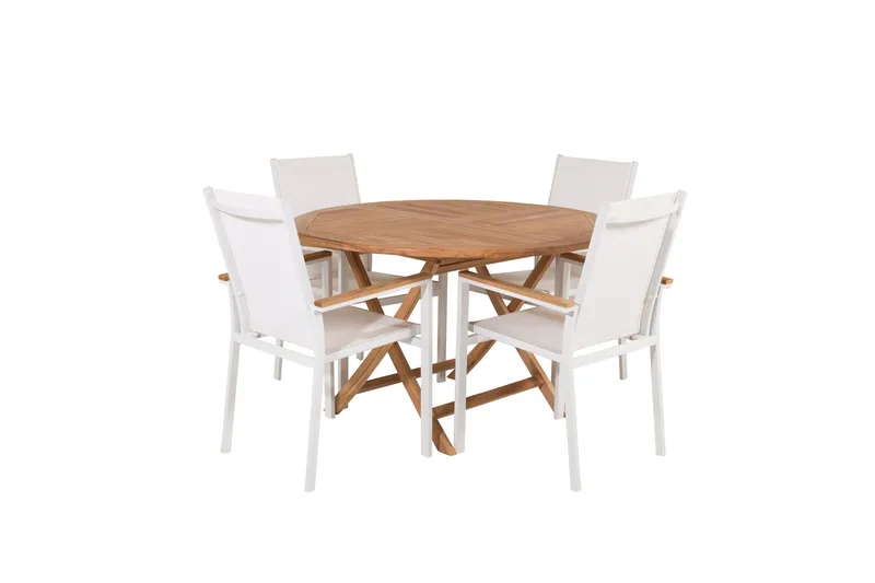 Kenya Matgrupp Utomhus Rund 120 cm + 4 Texas Chair, Vit/Brun