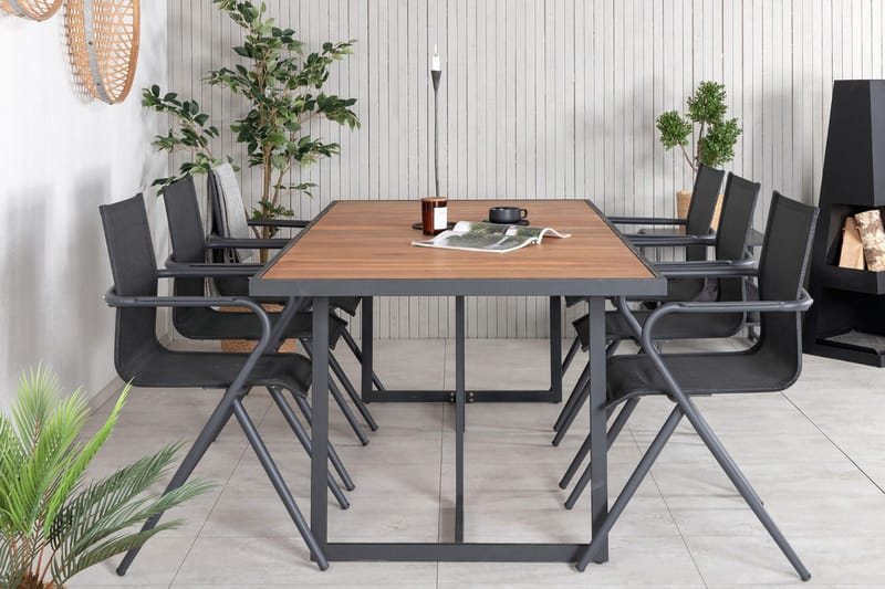Khung Matgrupp Utomhus 200cm + 6 Alina Matstolar - Svart/Natur - Utemöbler & utemiljö - Utegrupp - Matgrupp utomhus