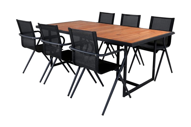 Khung Matgrupp Utomhus 200cm + 6 Alina Matstolar - Svart/Natur - Utemöbler & utemiljö - Utegrupp - Matgrupp utomhus