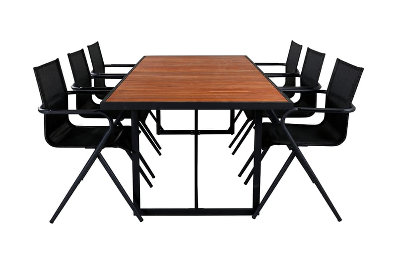 Khung Matgrupp Utomhus 200cm + 6 Alina Matstolar, Svart/Natur