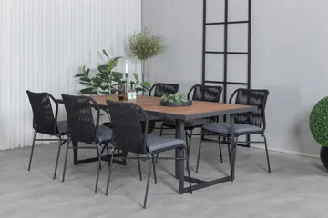 Khung Matgrupp Utomhus 200cm + 6 Julian Matstolar - Svart/Brun - Utemöbler & utemiljö - Utegrupp - Matgrupp utomhus
